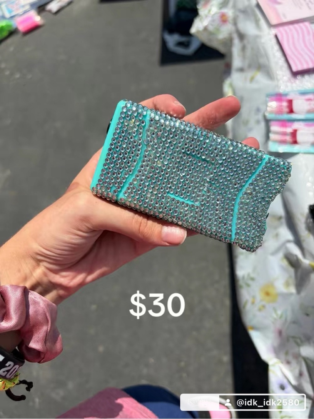 Amazon Essentials Turquoise Rhinestone Phone Wallet Case